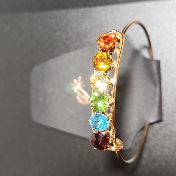 G by Gennero Goldtone Pride Rainbow Bling Metal Wire Bracelet - Picture 3 of 4